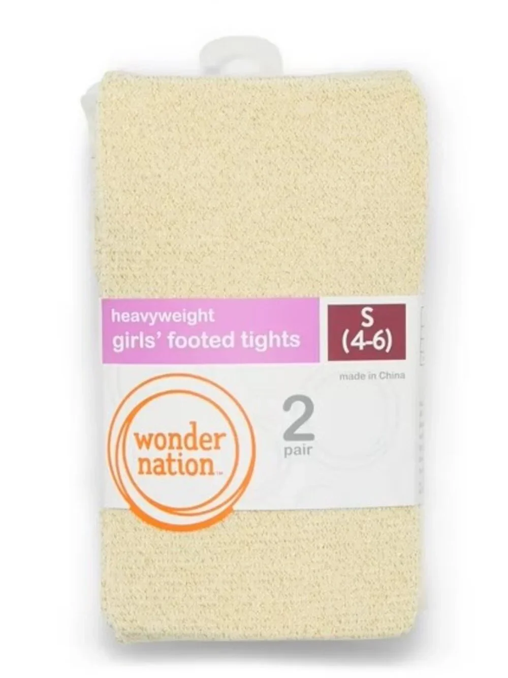 Lot of 2 Wonder Nation Girls' Cable Knit Footed Tights & Lurez Tights, S (4-6)